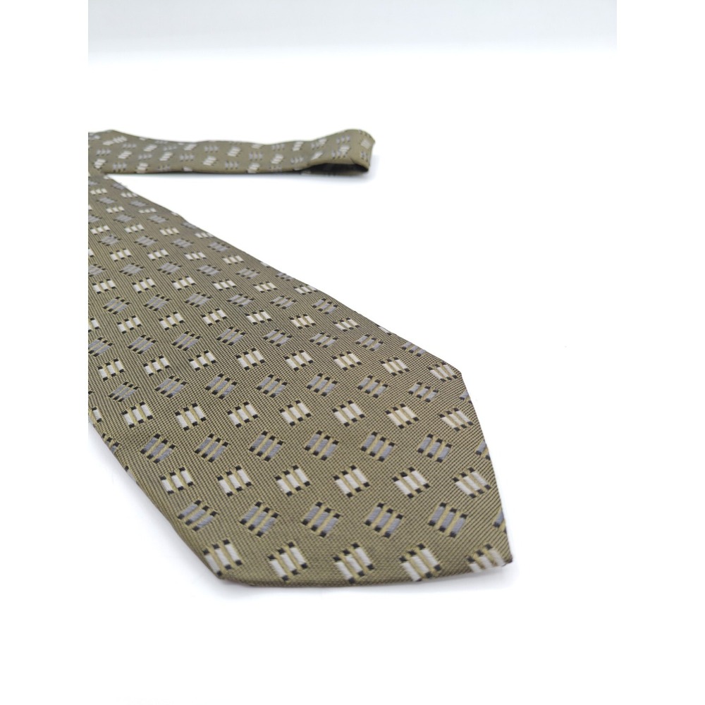 Emilio Pucci Handmade Silk Tie Mens Olive Green Geometric Italy Designer 57in